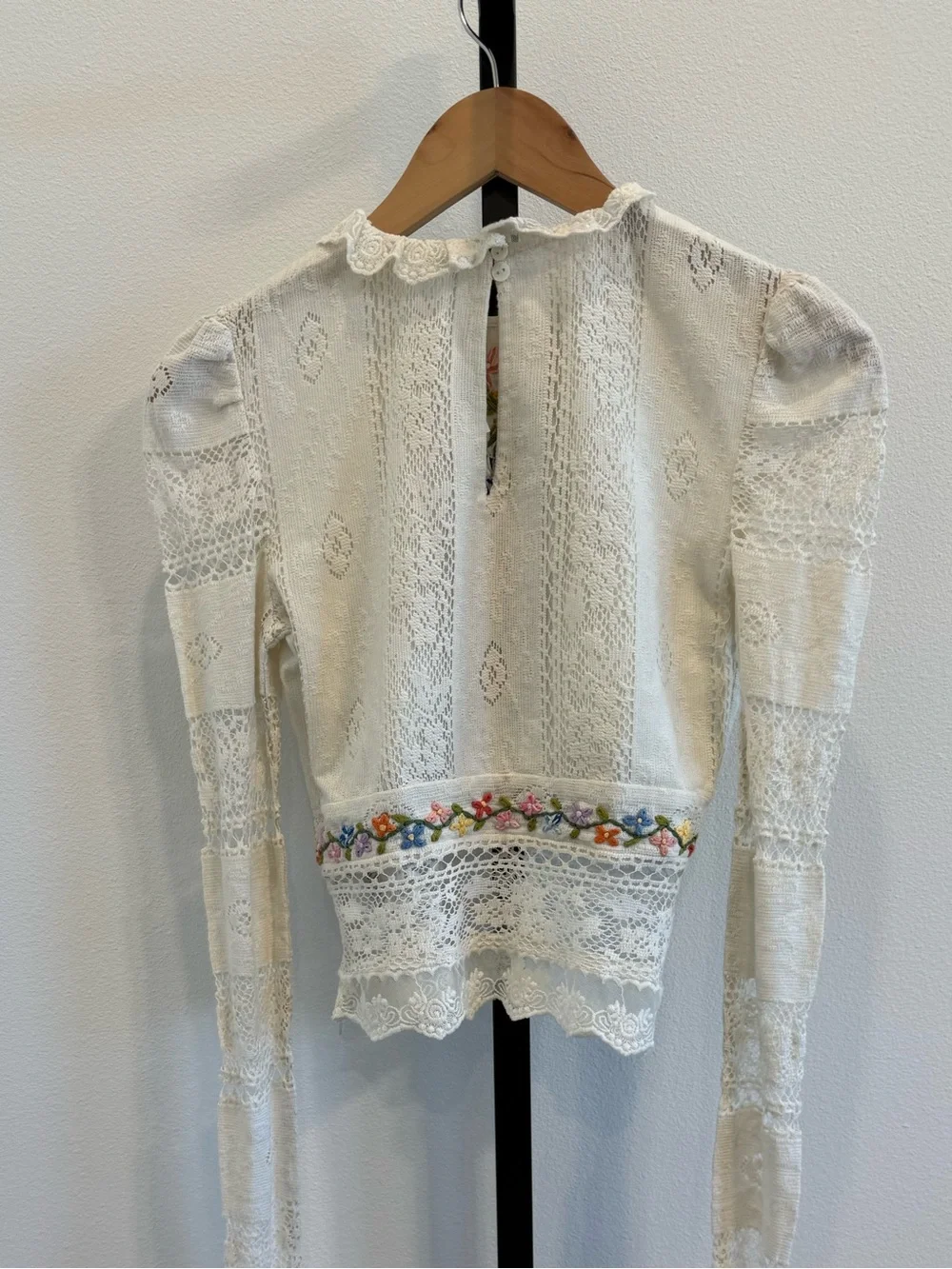 New Free People Garden Grace Lace Floral Embroidered Blouse XS Boho Cottagecore